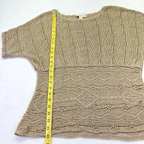 Coldwater Creek Crochet Open Knit Pullover Short Sleeve Sweater Tan Size XL 16 - Picture 10 of 14